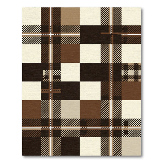 Brown Cream Plaid Checkered Square Rug