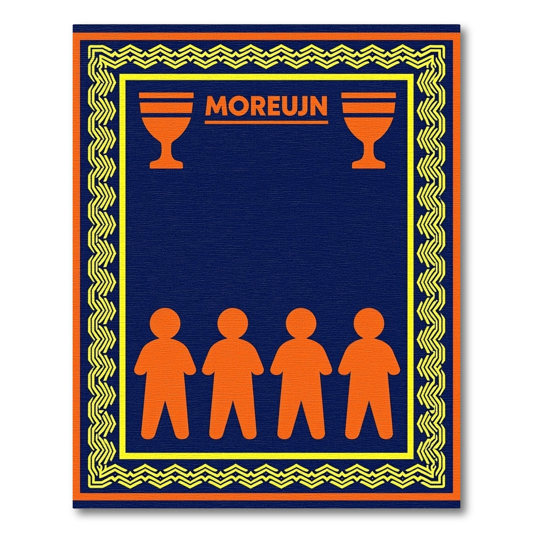 Bold Orange Figures Blue Border Rug
