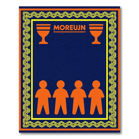 Bold Orange Figures Blue Border Rug