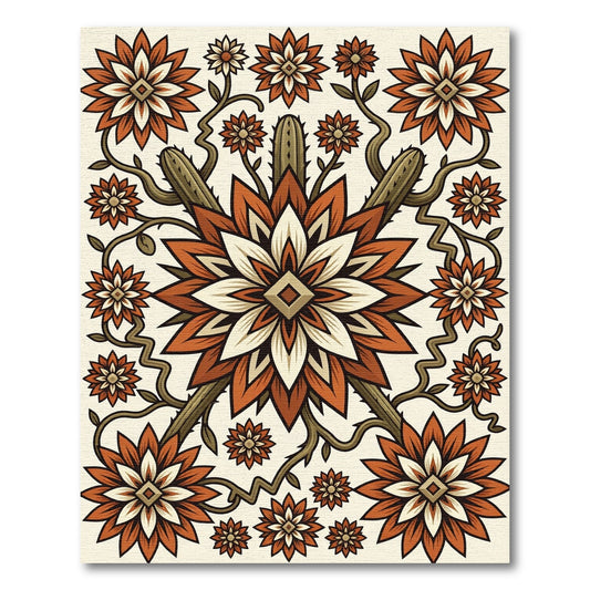 Terracotta Floral Cactus Southwestern Medallion Rug