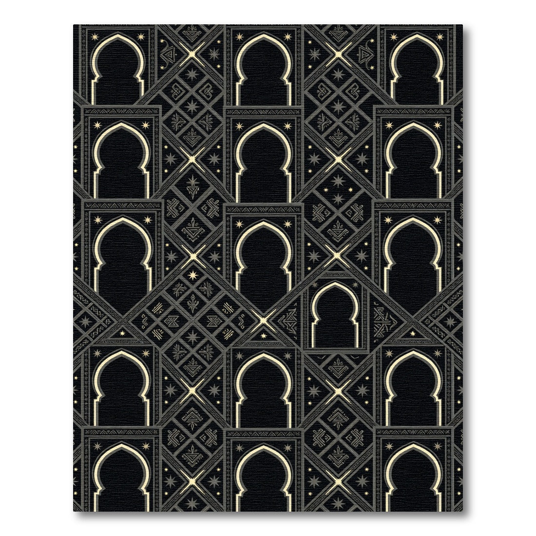 Black Gold Arabesque Geometric Inlay Rug