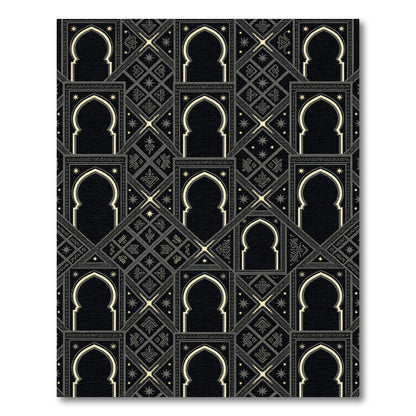 Black Gold Arabesque Geometric Inlay Rug