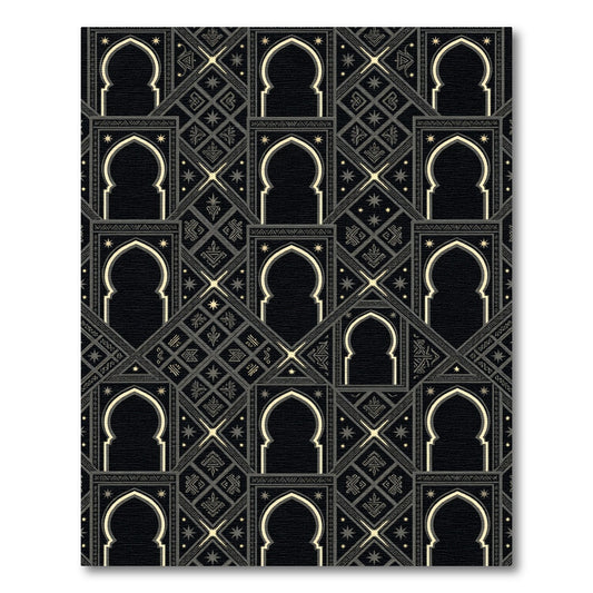 Black Gold Arabesque Geometric Inlay Rug