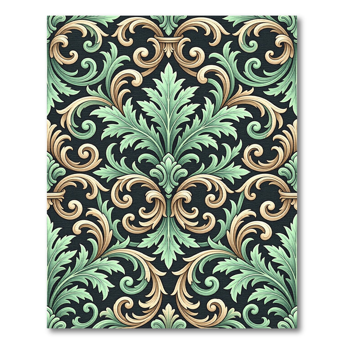Elegant Sage Green Golden Acanthus Ornament Rug