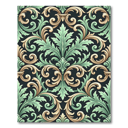 Elegant Sage Green Golden Acanthus Ornament Rug