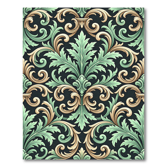 Elegant Sage Green Golden Acanthus Ornament Rug