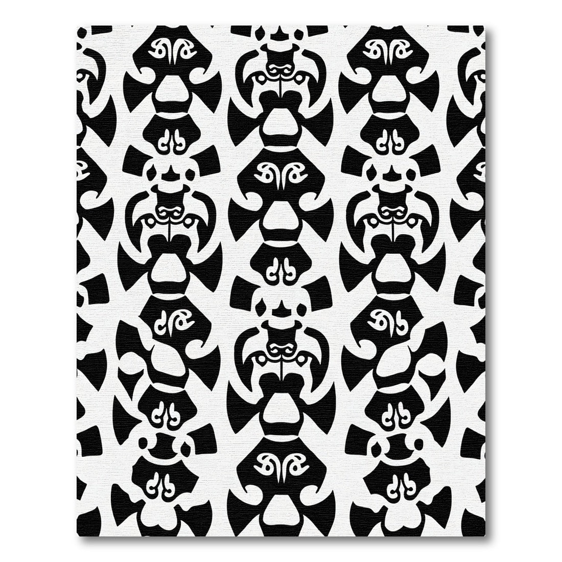 Black White Stylized Tribal Figures Rug
