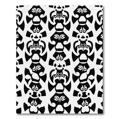 Black White Stylized Tribal Figures Rug