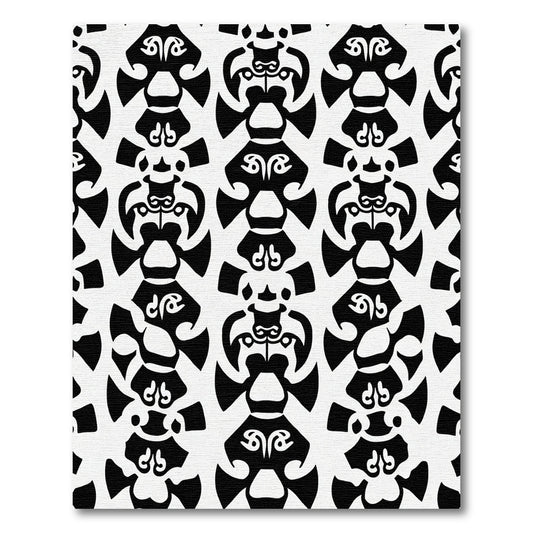 Black White Stylized Tribal Figures Rug