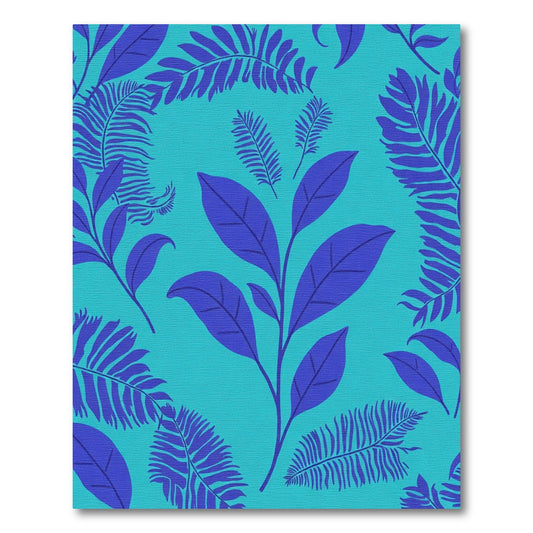 Deep Blue Fern Foliage Teal Rug