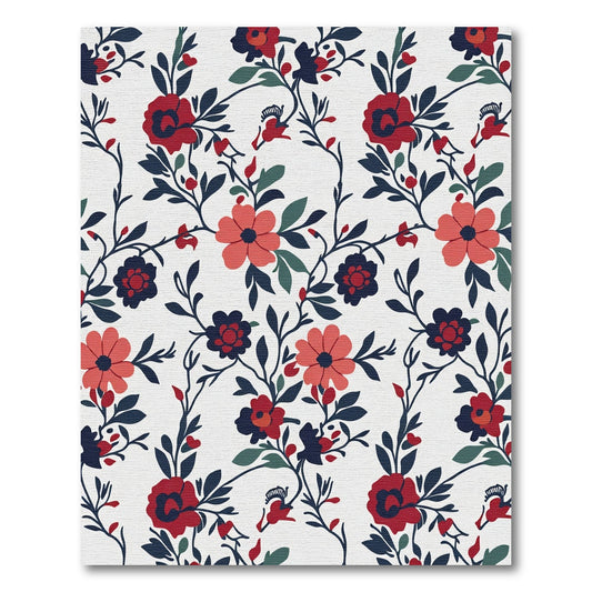 Crimson Coral Navy Floral Vine Rug