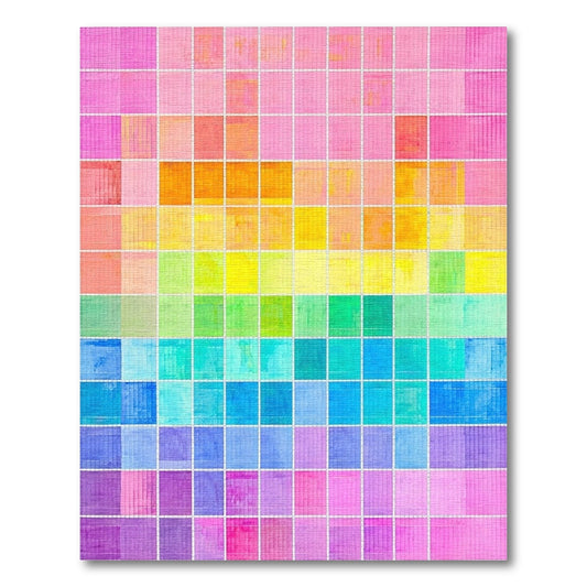 Pixelated Rainbow Gradient Grid Rug