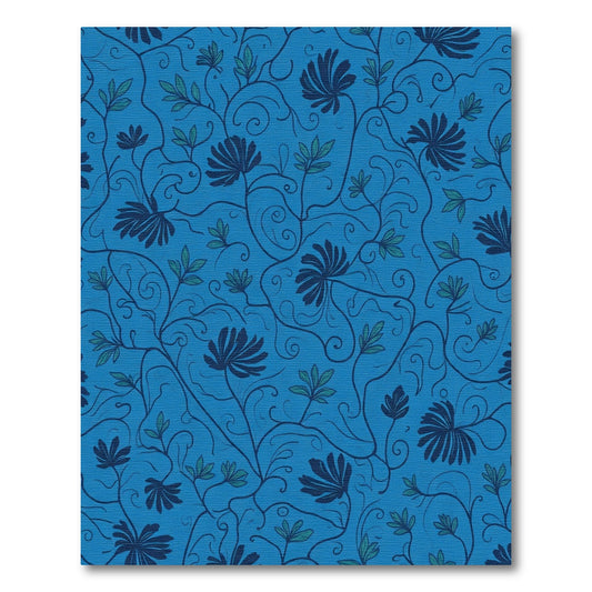 Deep Blue Floral Vine Swirl Rug