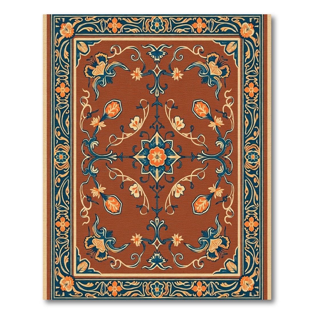 Rich Amber Floral Medallion Border Rug
