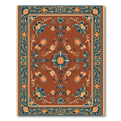 Rich Amber Floral Medallion Border Rug