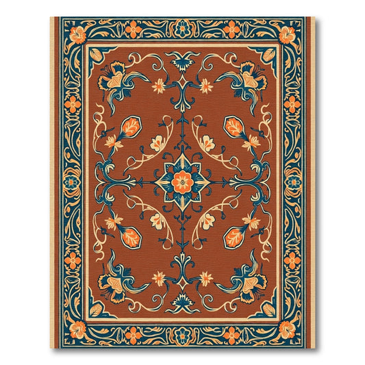 Rich Amber Floral Medallion Border Rug