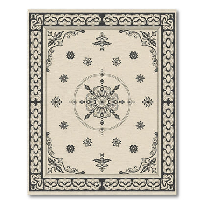 Ivory Black Floral Mandala Border Rug