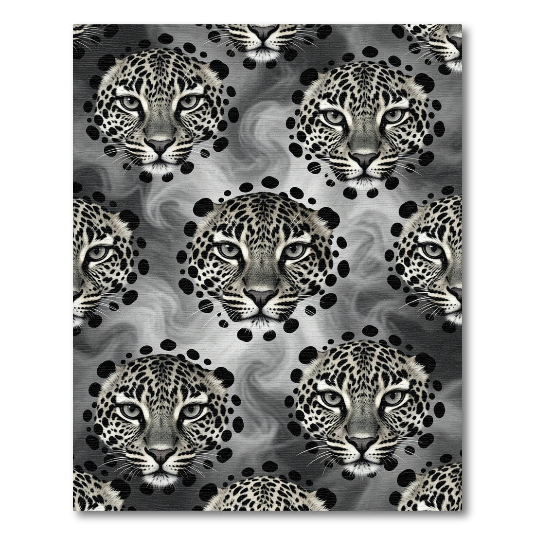 Monochrome Leopard Head Swirl Mosaic Rug