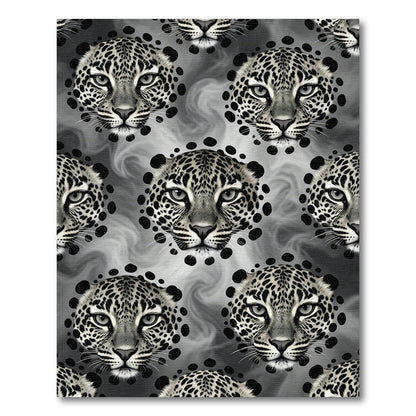 Monochrome Leopard Head Swirl Mosaic Rug