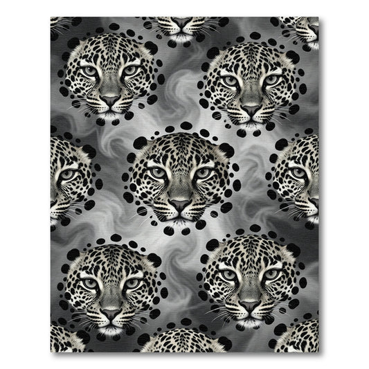 Monochrome Leopard Head Swirl Mosaic Rug