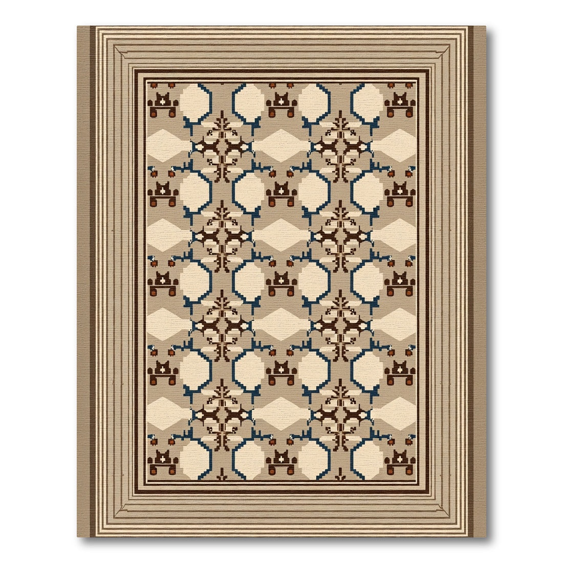 Geometric Brown Blue Hexagon Rug