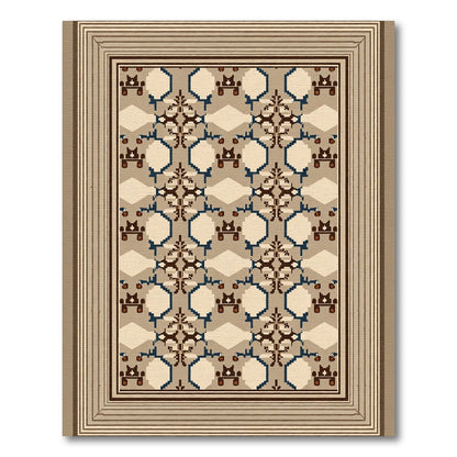 Geometric Brown Blue Hexagon Rug