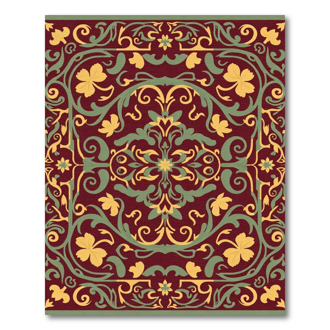 Crimson Emerald Floral Vine Scroll Rug