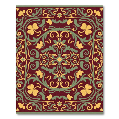 Crimson Emerald Floral Vine Scroll Rug
