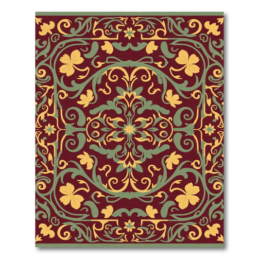 Crimson Emerald Floral Vine Scroll Rug