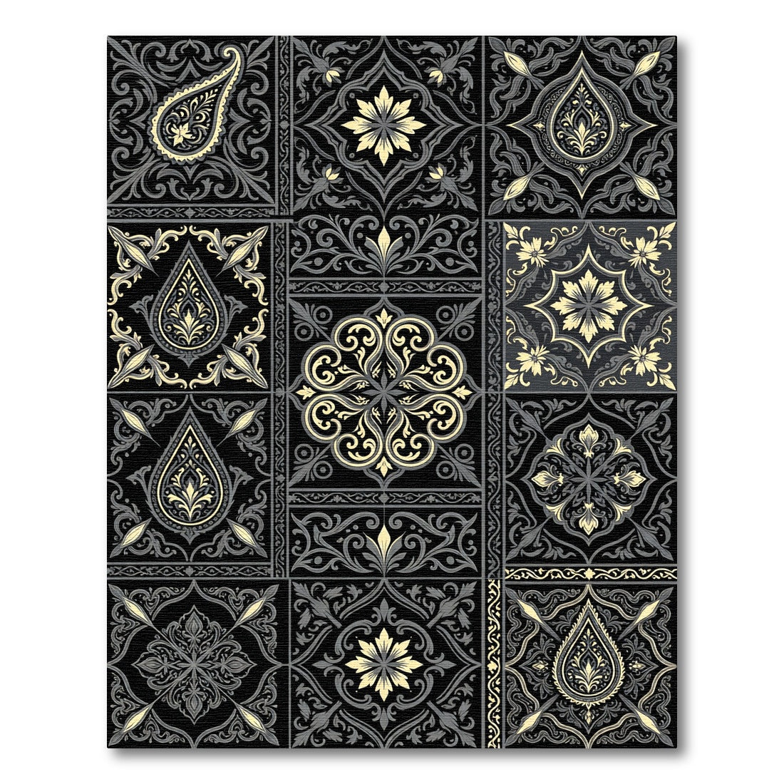 Black Golden Paisley Medallion Collage Rug