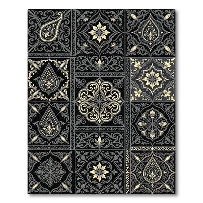 Black Golden Paisley Medallion Collage Rug