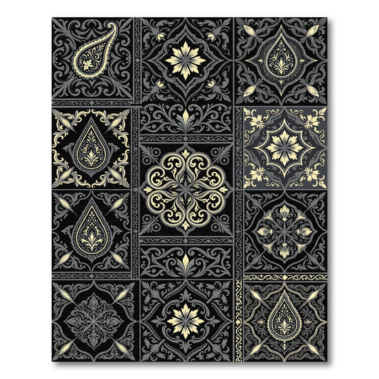Black Golden Paisley Medallion Collage Rug