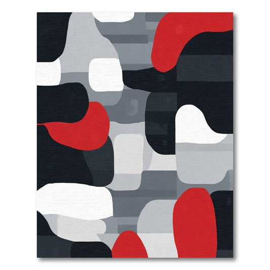 Bold Red White Gray Abstract Flow Rug