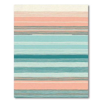 Coral Blue White Striped Bands Rug