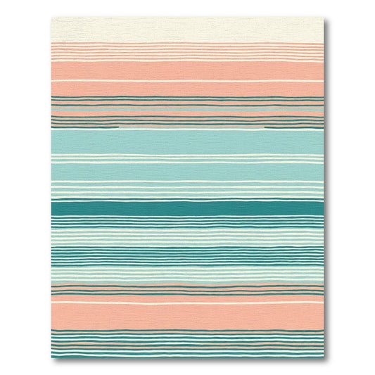 Coral Blue White Striped Bands Rug