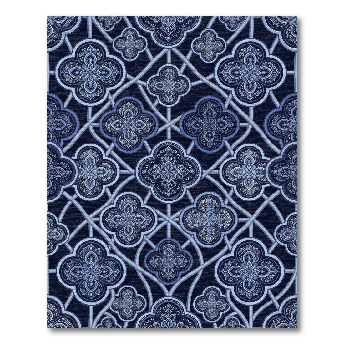 Indigo Damask Quatrefoil Lattice Interlocking Rug