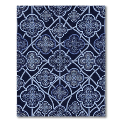 Indigo Damask Quatrefoil Lattice Interlocking Rug