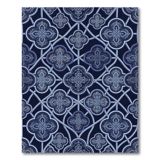 Indigo Damask Quatrefoil Lattice Interlocking Rug