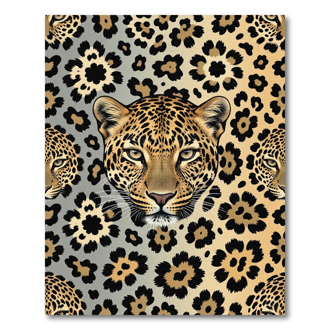 Golden Leopard Face Floral Collage Rug