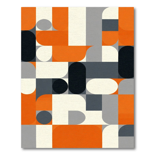 Modern Orange Black Geometric Abstraction Rug