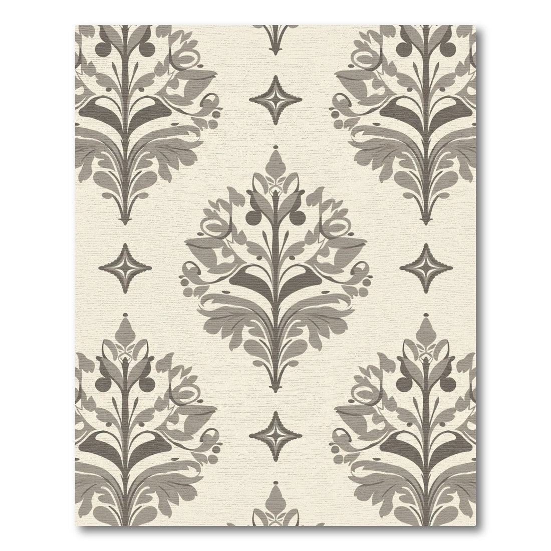 Cream Gray Damask Floral Scroll Rug