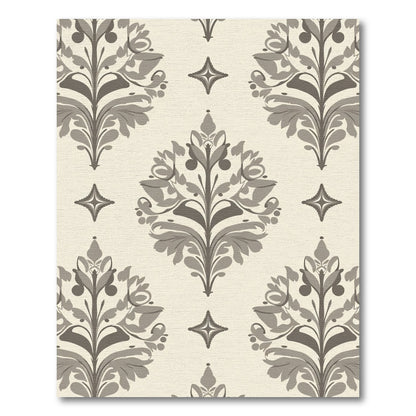 Cream Gray Damask Floral Scroll Rug