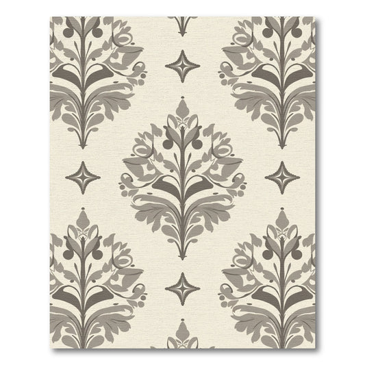 Cream Gray Damask Floral Scroll Rug