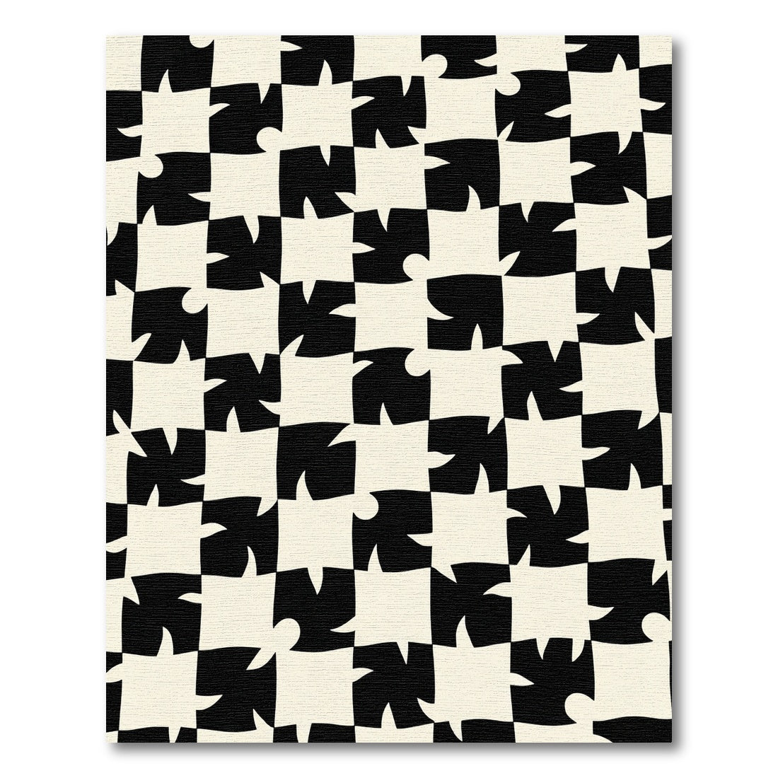 Black Cream Distorted Checkerboard Rug