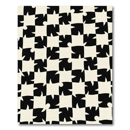 Black Cream Distorted Checkerboard Rug