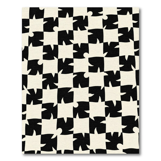 Black Cream Distorted Checkerboard Rug