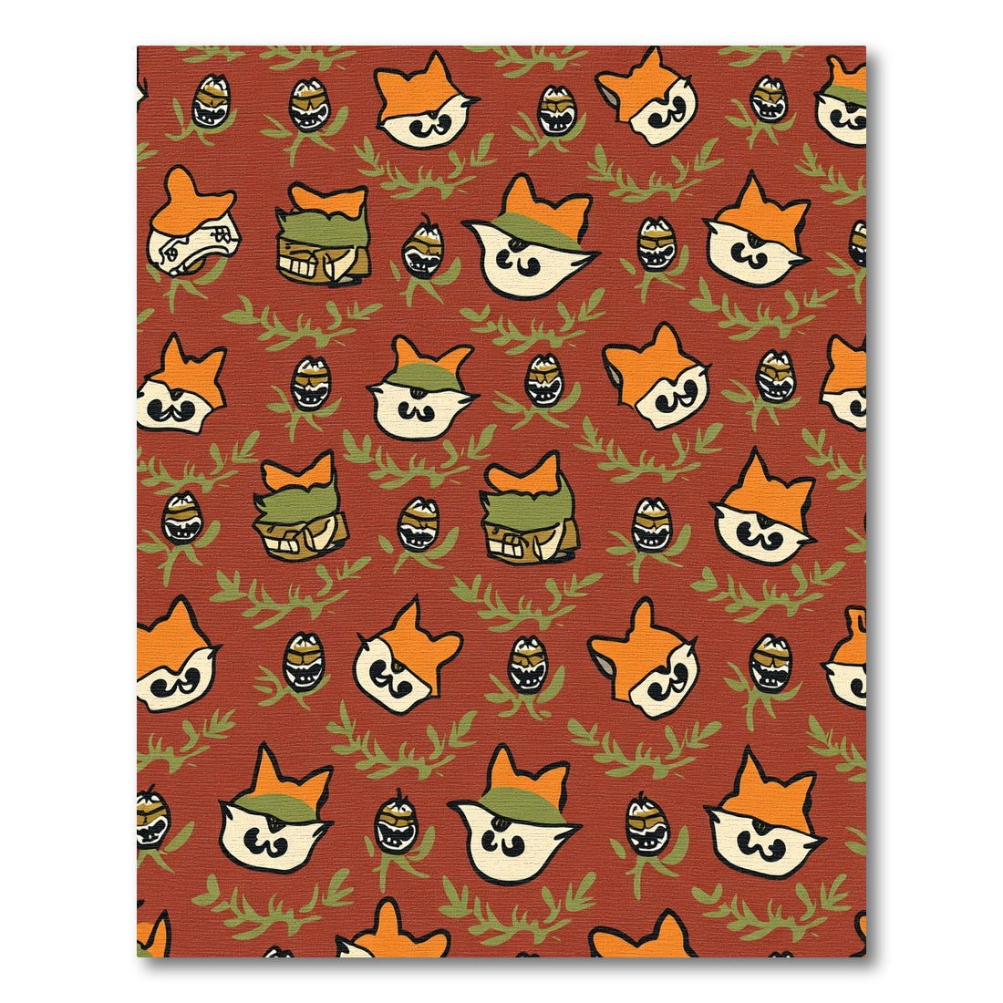 Whimsical Fox Faces Leafy Branches Rug