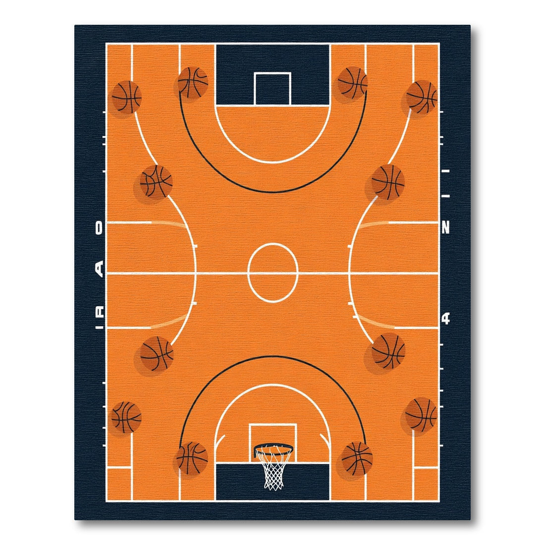 Orange Basketball Court Action Rug