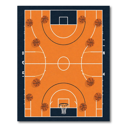 Orange Basketball Court Action Rug