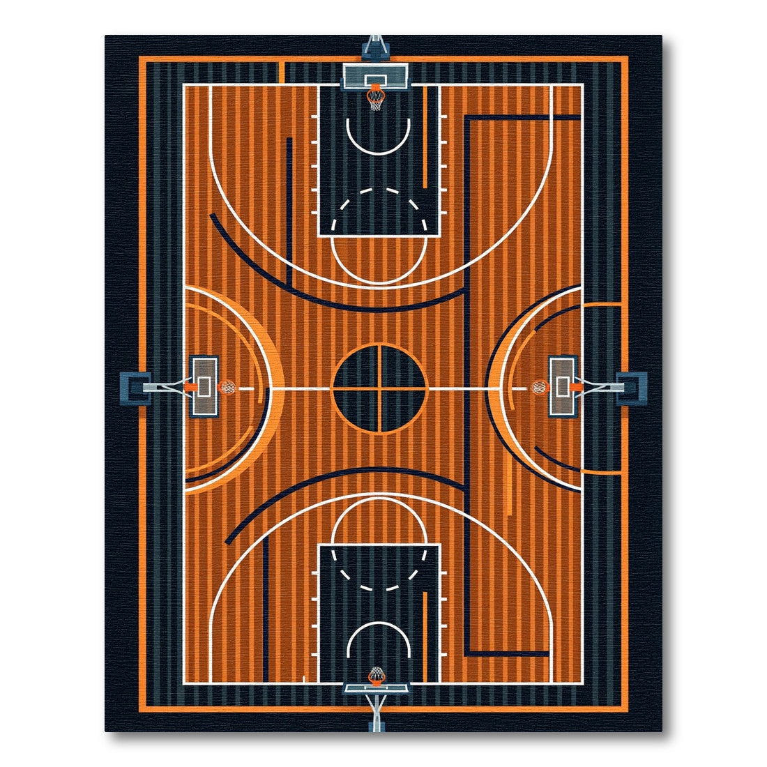 Modern Geometric Basketball Court Graphic Rug